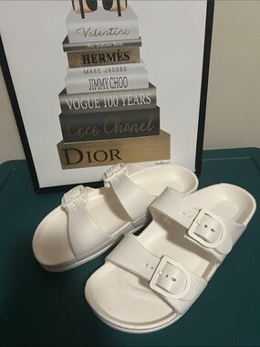 Active USA White Double Buckle Slide Sandals